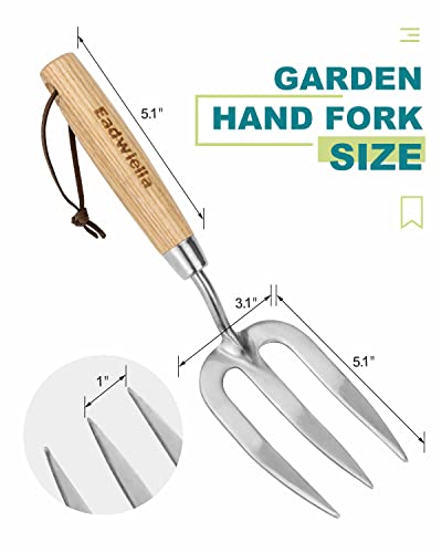 Garden Fork Hand Tool Small Weeding Fork 12 Inch with 3 Pointed Tines Wood Handle for Gardening Weeding Cultivating Digging Planting Transplanting Aerating Loosening Hard Soil