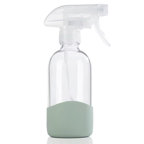 8 Oz Empty Clear Glass Spray Bottles with Silicone Sleeve Protection Refillable Containers for Cleaning Solutions