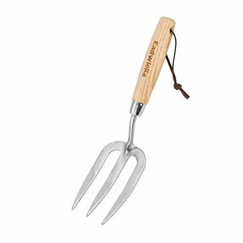 Garden Fork Hand Tool Small Weeding Fork 12 Inch with 3 Pointed Tines Wood Handle for Gardening Weeding Cultivating Digging Planting Transplanting Aerating Loosening Hard Soil