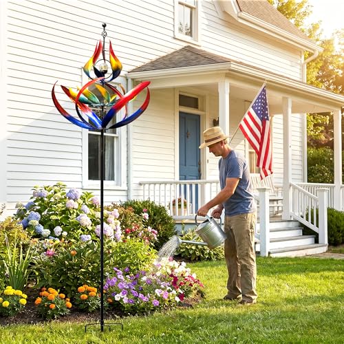 107" Large Solar Wind Spinner Outdoor Metal (Tulip)