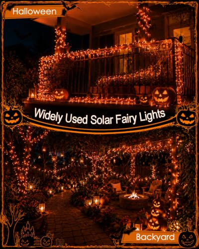 Solar Halloween String Lights Outdoor 2Pack 80FT 200LED Orange Fairy Lights (Orange / 2 Pack(100LED))