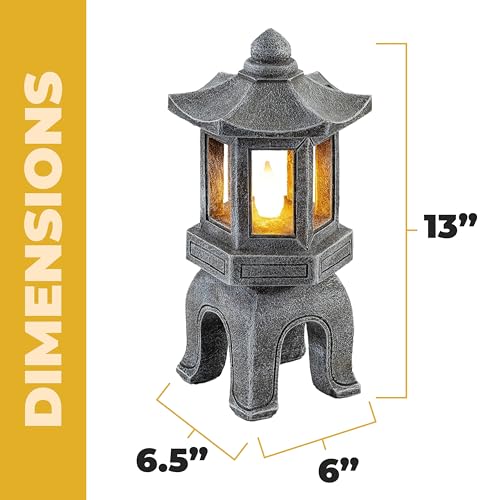 Solar Powered Asian Statue (Peaceful Zen Pagoda / 13"H x 6.5"W x 6"D)