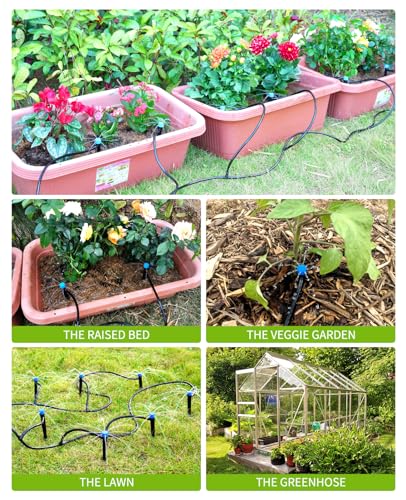50ft Drip Irrigation Kit Plant Watering System 8x5mm Blank Distribution Tubing DIY Automatic Irrigation Equipment Set for Garden Greenhouse Flower Bed Patio Lawn