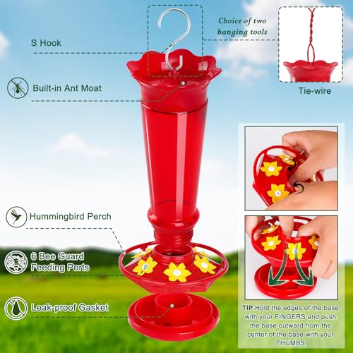 10 OZ Glass Hummingbird Feeders for Outdoors Hanging