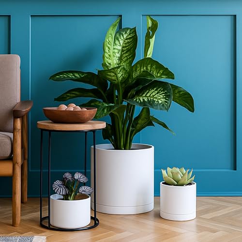 Plastic Planter Pot with Saucer (12 Inch / Matte White)