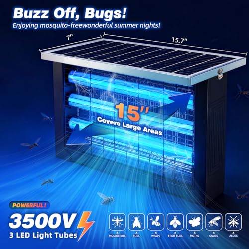 Powerful Large Solar Bug Zapper for 3000 sq.ft with 13FT Extension Cord (13W for 3000 sq.ft)