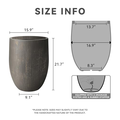 Large Round Bullet Vintage BRN Concrete Planter 21.7" Tall (Antique Bronze / 21.7" h)