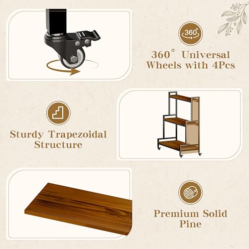 3 Tier Plant Stand with Wheels (Teak)