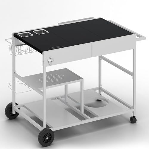 24.6"x37.6" Pizza Oven Cart Table with Topping Station and Wheels (Black / 24.6 x 37.6 x 31.5 inches)