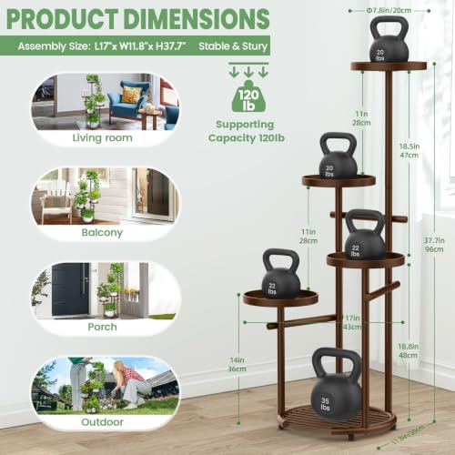 Tall 5 Tier Round Metal Corner Plant Stand Indoor (Brown / 5-Tier Round Base)