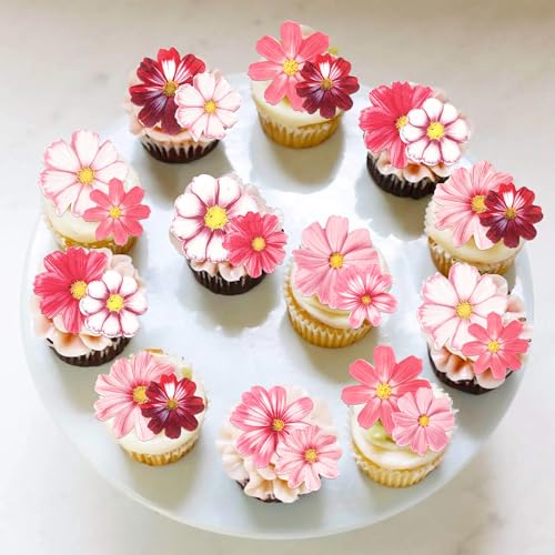 65 PCS Edible Gosang Flowers Cupcake Toppers Wafer Paper Flower Birthday Party Decorations Edible Hibiscus Wildflower Cupcake Picks for Baby Shower Wedding Birthday Party Cake Decorations Supplies (60 Count)