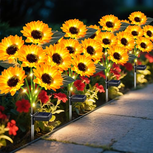 Solar Lights Outdoor Garden Decor 4 Pack (4 pcs-Sunflower)