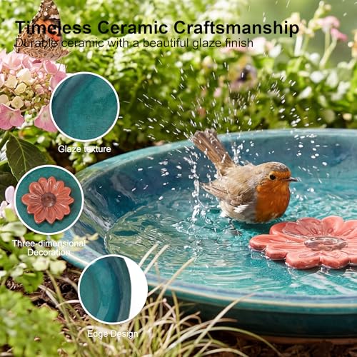 12.2'' Ceramic Birdbath & Birdfeeder for Small Birds Outdoors