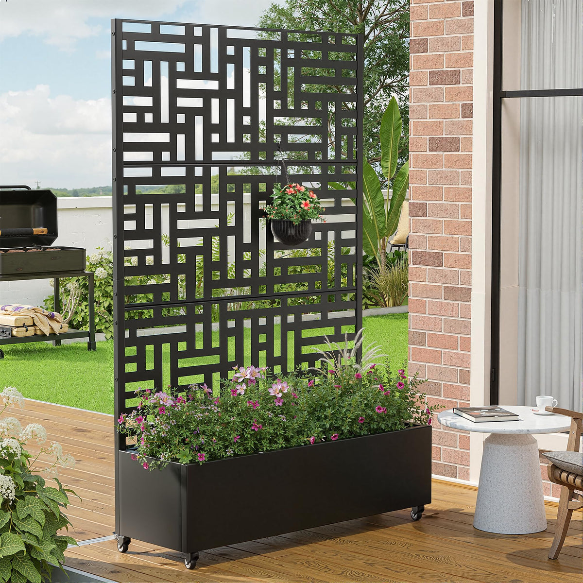 Metal Raised Garden Bed with Trellis and Wheels