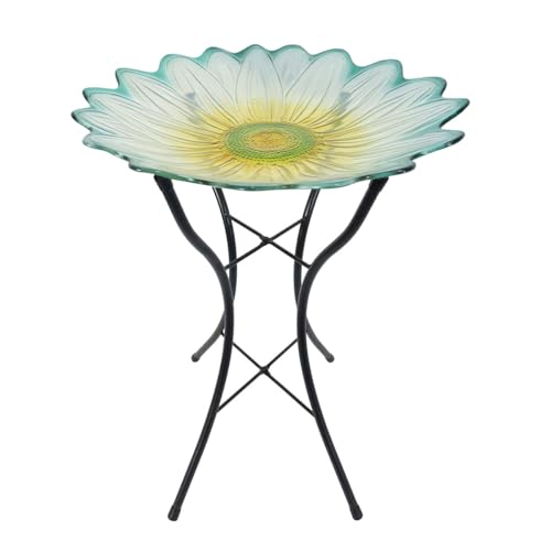 Spring Glass Daisy Bird Bath Including Metal Stand For Spring Birdbath