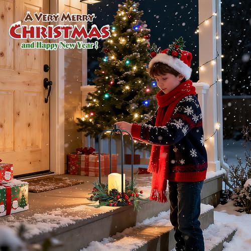 14 Inch Metal Christmas Lanterns Set of 2 with LED Flameless Candles