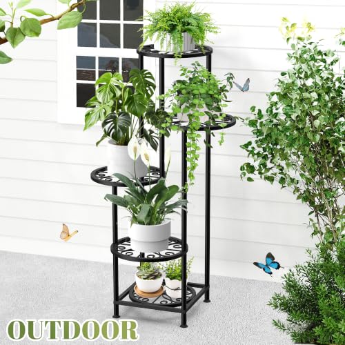 5 Tier Plant Stand Indoor Outdoor (Flower Black / 5 Tier)