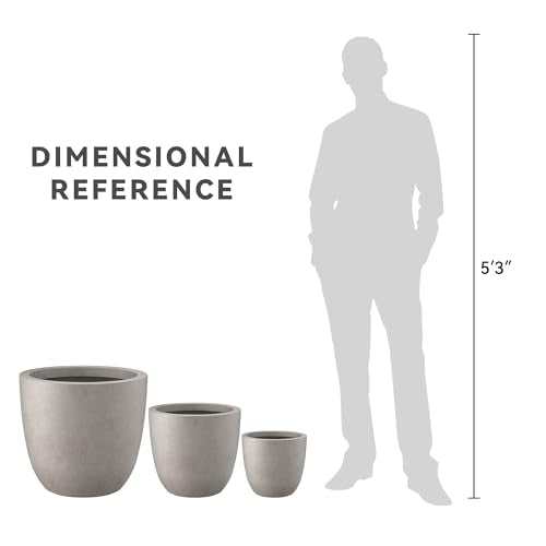 Set of 3 Weathered Concrete Bowl Round Planters for Modern Home (Weathered Concrete / 18"W + 14"W + 10"W)