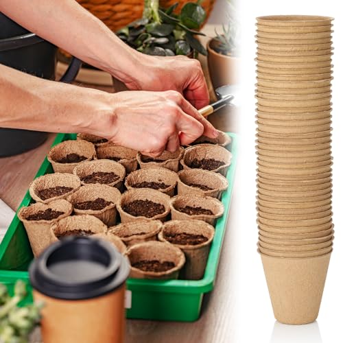600 Pack 4" Peat Pots Round Biodegrade Plant Starter Seed Nursery Pots with 120 Labels for Garden Germination (600 Count)
