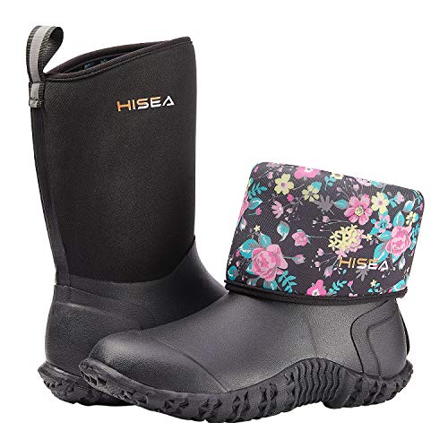 Women's Mid Calf Neoprene Rain Boots Roll Down Rubber Shoes