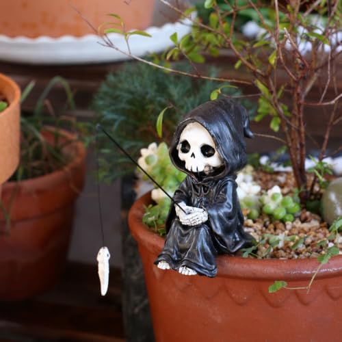 Fishing Grim Reaper Statue Funny Halloween Decorations (Grim Reaper)