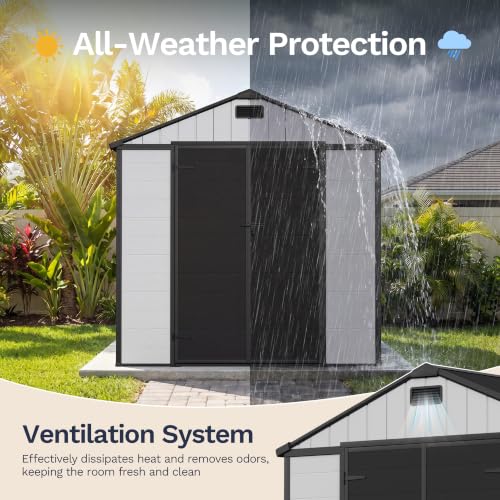 8x8FT Resin Outdoor Storage Shed with Floor (8x8FT / Light Gray)