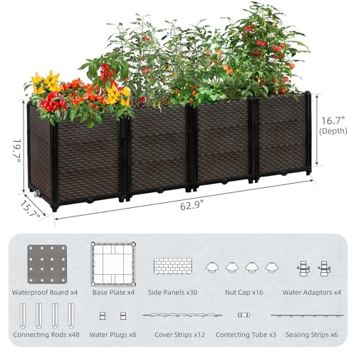Large Raised Planter Box Outdoor Self Watering 62.9"x15.7"x19.7"