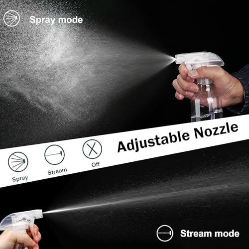 Plastic Spray Bottles 12oz 2 Pack Adjustable Mist (Clear)