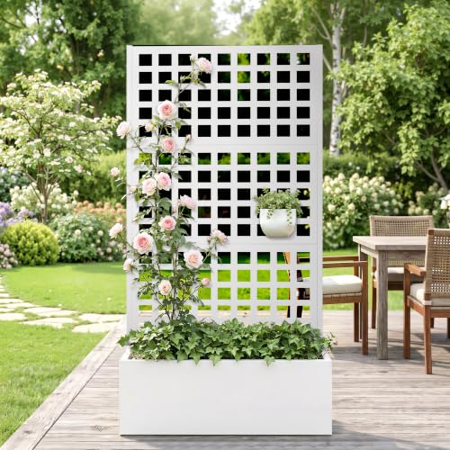 Metal Raised Garden Bed with Trellis (White-square / 71"x35")