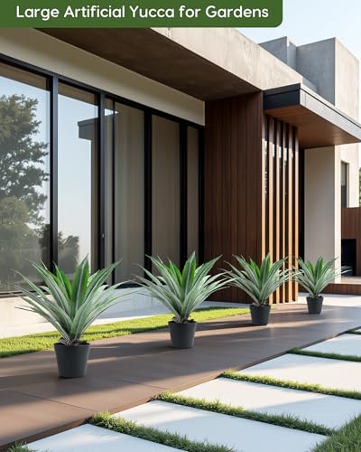 Artificial Agave Plant in Black Pot with Real Stone Pebbles