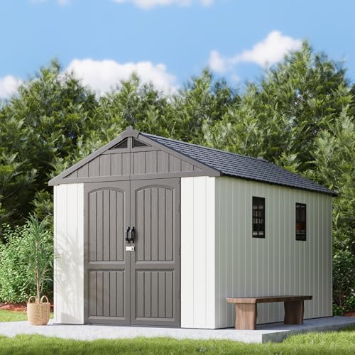 8x12 FT Resin Outdoor Storage Shed with Floor (Beige / 8x12 FT)