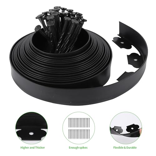 Landscape Edging Borders 33FT Extra Tall 4IN Outdoor Edging Borders Plastic Flexible with 30pcs Stakes (Black)