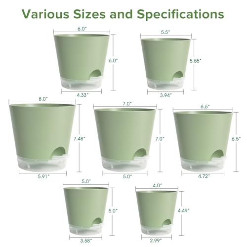 2026 Upgraded Self Watering Plant Pots with Drainage Hole (8-green-upgraded / 8+7+6.5+6+5.5+5+4 inch)