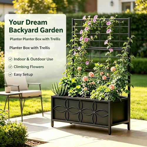 Sturdy Raised Garden Bed with Trellis