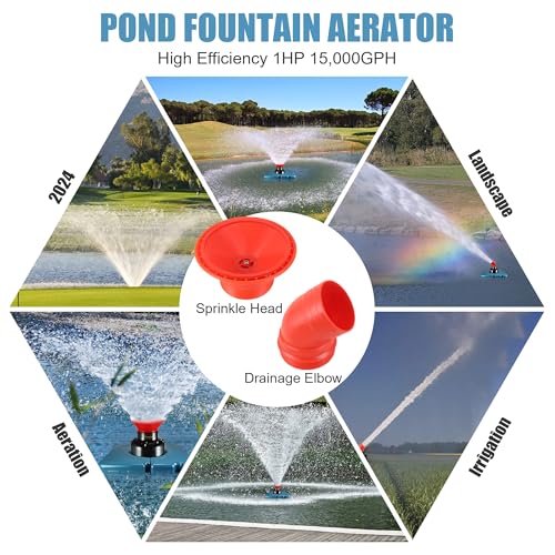 Pond Fountain Aerator F2 1HP 750W 15000GPH Floating Fountains Pump