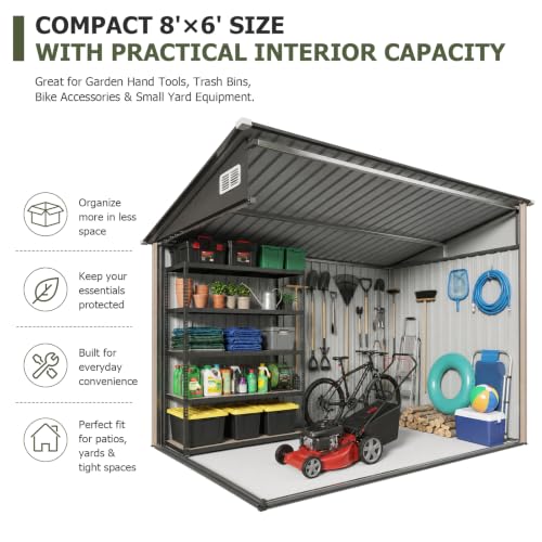 8x6 FT Lean to Outdoor Storage Shed with Sloping Roof (Brown / 6'x8')