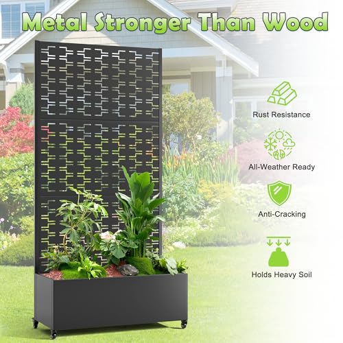 15.7"×70.9"×35.4" Metal Raised Garden Bed with Trellis and Wheels
