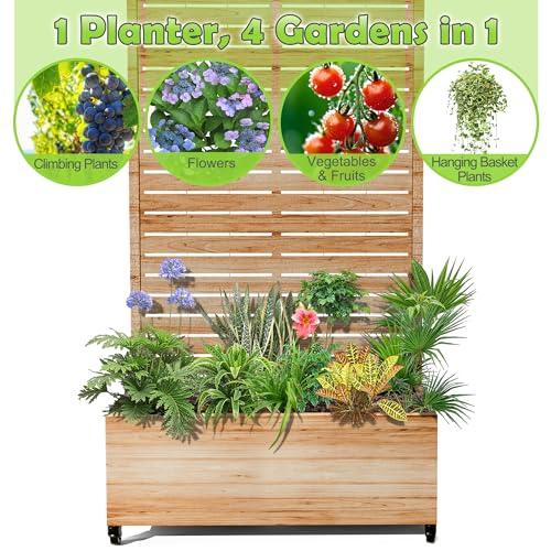 15.7"×70.9"×35.4" Metal Raised Garden Bed with Trellis and Wheels