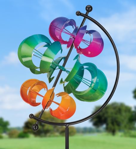 Wind Spinner Outdoor Metal Kinetic Yard Art with Stake (Moons / Medium (70-79 Inch))