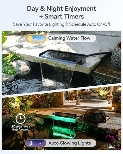 Pond Waterfall Kit with Colorful LED Lights & 1200GPH Pond Pump (24 INCH)