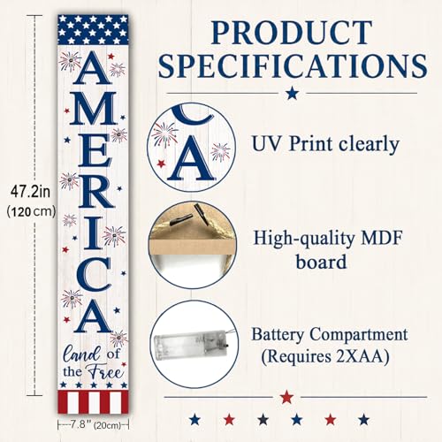 4th of July Welcome Sign with LED Lights (White / 7.8" x 47.2" / Independence Day)