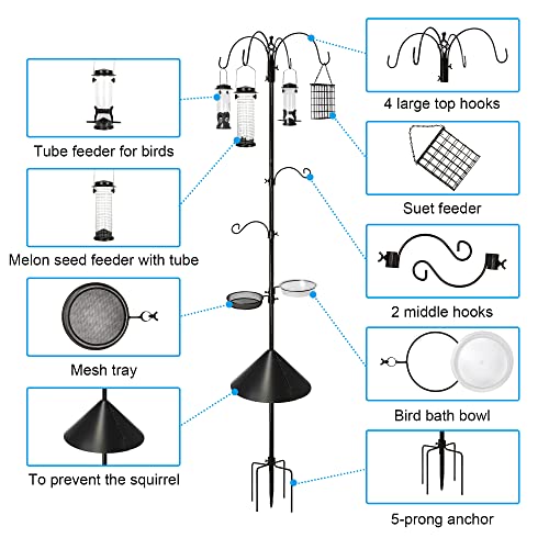 6 Hook Bird Feeding Station with Squirrel Baffle