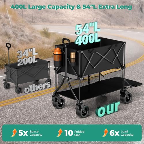 400L Double Decker Wagon Cart with Brakes (Black-400l)