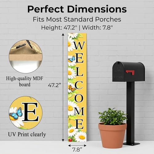 47" Rustic Daisy Welcome Porch Sign (Yellow / 7.8" x 47.2" / Daisy)