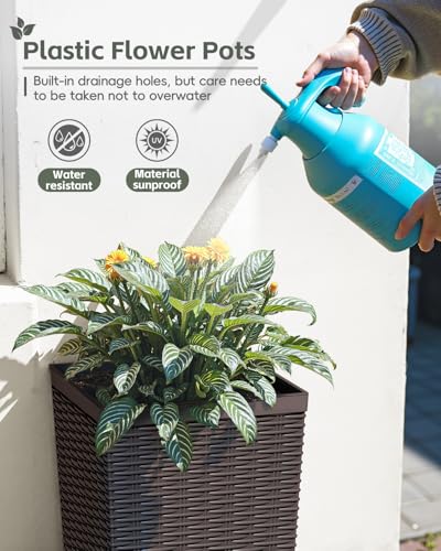 24 Inch Tall Plastic Planters with Rattan Texture (2 Count)