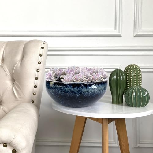 11 9 7 Inch Succulent Pot with Drainage and Mesh Pads Large Round Ceramic Plant Pot for Indoor Outdoor Plants Succulent Planter Cactus Bonsai Pot Container Set of 3 (3 Count)