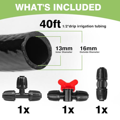40 FT 1 2 inch Drip Irrigation Irrigation kit Main Line Supply Hose Tube for Garden Irrigation System