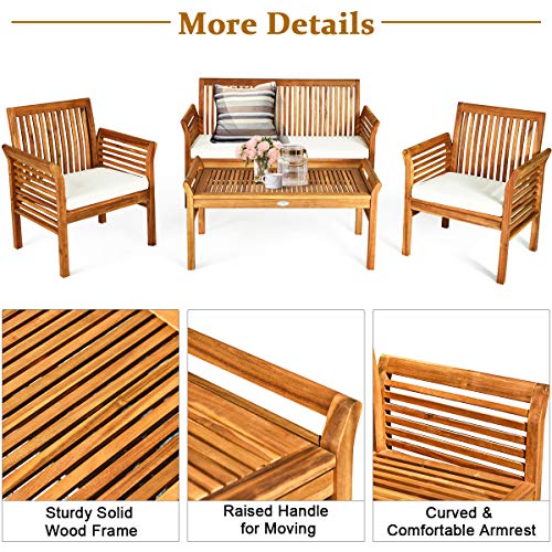 5 Piece Outdoor Acacia Wood Sofa Set with Wood Oil
