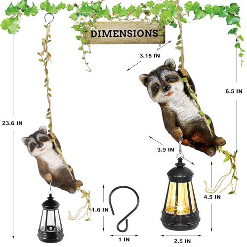 Solar Hanging Raccoon Statue