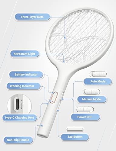 Electric Fly Swatter 4000V Bug Zapper Racket Dual Mode